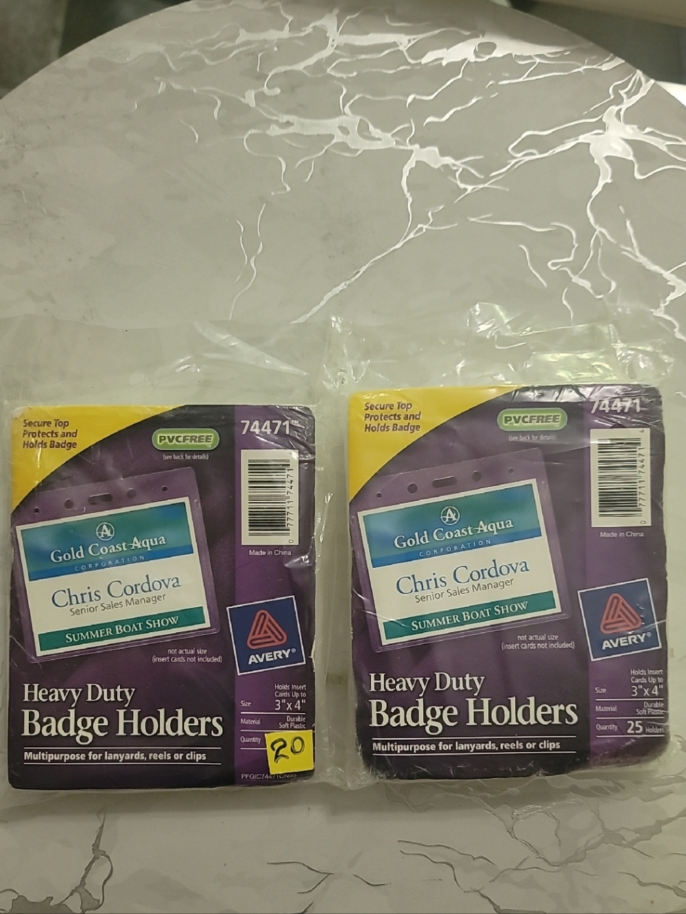 Avery Heavy Duty Badge Holders – Clear with Purple Backing Packaging